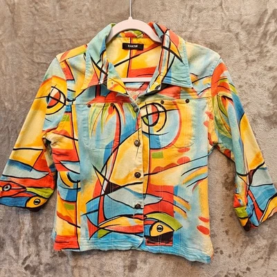 Chaqueta Kactus Estilo Picasso Colorido Algodón Elástico Pez Vela Palma Tropical Foto 1 de 4