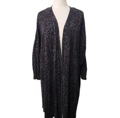 Cárdigan Suéter Terra & Sky Open Negro Plumero Gris Marrón CHEETAH Mujer talla 4X Foto 1 de 4