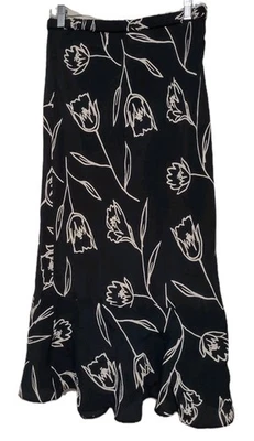 Chico's Skirt Womens Size 2 Black/White Flowers Print Flare Rayon Elastic Waist  - Image 1 of 4