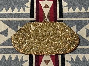 Vintage Ging Loo Gold Beaded Sequin Clutch Purse Hong Kong Evening Bag - Picture 1 of 6