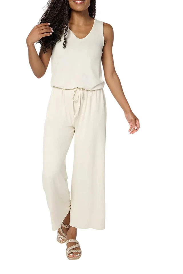 Mono corto sin mangas tejido en la nube crema MUK LUKS para mujer Foto 1 de 1