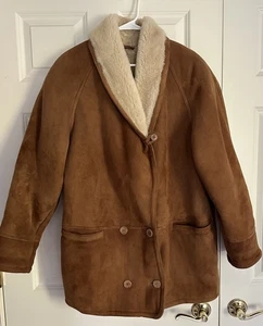 Vtg Sawyer of Napa Caramel Brown Shearling Sheepskin Jacket Medium Suede Outer - Picture 1 of 14
