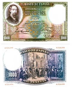 u Reproduktion Schein Spanien 1000 Peseten 1931 Pick #84A 4753R - Bild 1 von 1