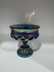 Vintage Indiana Carnival Glass Iridescent Pedestal Candy Dish Compote Bowl - Picture 1 of 6