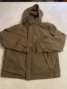 Polo Ralph Lauren Fleece Lined Full Zip Jacket Mens XL Waterproof Hooded Brown - Picture 1 of 4