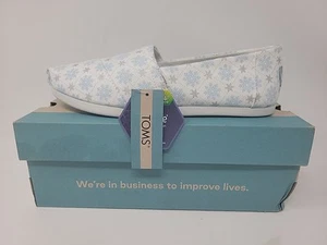 Toms Shoes Alpargata White Microsuede Snowflakes Print Women’s Size 7.5 - Picture 1 of 9