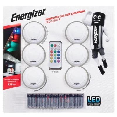 Energizer 6 Wireless RGB Colour Changing LED Lights Batteries Remote Controlled - Image 1 of 2