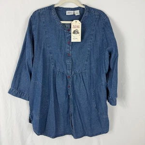 New w Tag Vermont Country Store XL Blue Denim Tunic Top Cotton Pockets Gift - Picture 1 of 11