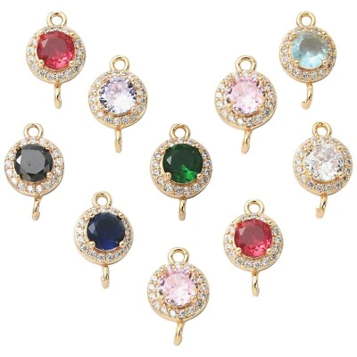 10x Dije Conector Circonita Cúbica Aleatorio Oro Claro Plano Redondo Piedra Natal Dije Foto 1 de 4