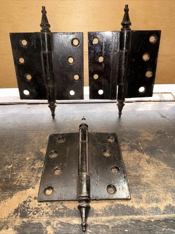 3 Old Door Hinges Steeple Top Pin Vintage Steel Reclaimed From Old Vermont House Cover