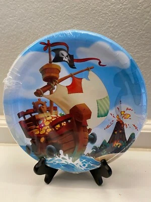 Pirate Treasure Pattern Birthday Party 8 3/4" Dinner Paper Plates Set of 8 - Image 1 of 2