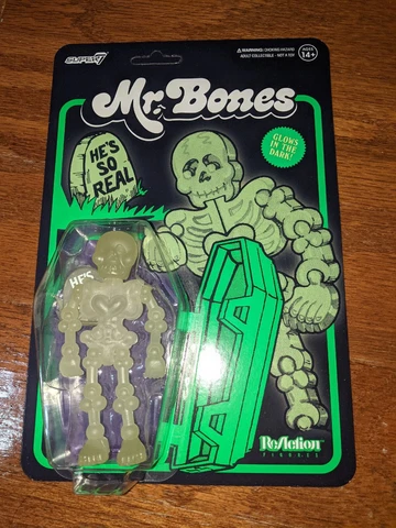 MR BONES Coffin Candy Man ReAction Super7 Glow in the Dark Figure unpunched Rare Cover