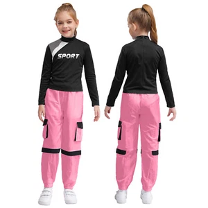 Girls Outfits Tennis Tracksuit Running Set Mock Neck T-shirt With Pants Golf - Picture 1 of 65