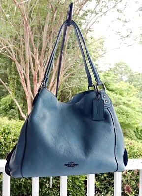 Bolso de hombro Coach 57125 Edie Turnlock azul cambray triple compartimento Foto 1 de 4