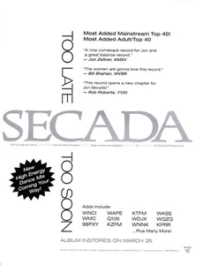 Vintage print Radio Music Promo Secada Too Late Too Soon 1997 Dance Mix - Imagen 1 de 2