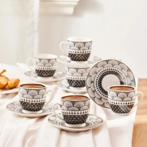 SET OF 6 TURKISH PORCELAIN GREEK ARABIC COFFEE ESPRESSO SERVING CUP SAUCE karaca - Picture 1 of 1