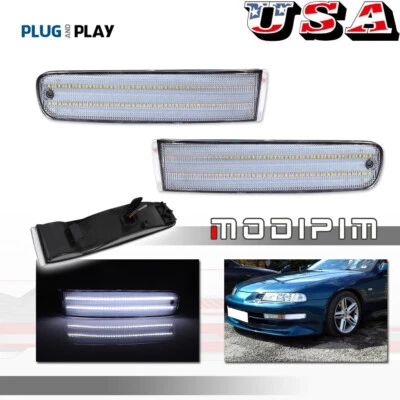 Clear White LED Bumper Outer Turn Signal Light LH+RH Set For Honda Prelude 92-96 - Image 1 of 4