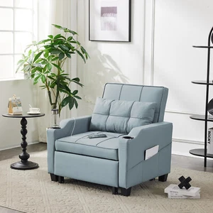 Adjustable 3-in-1 Sleeper Sofa Bed Pull Out Chair with USB Port & Cup Holder - Picture 1 of 27