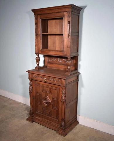 *French Antique Renaissance Revival Oak Wood Bookcase/Buffet/Display Cabinet Cover