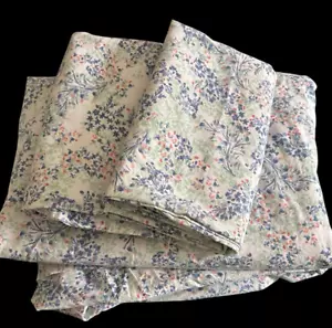 Martha Stewart King Size Sheet Set Blues Green Pink Floral 100% Cotton 4 Pc EUC - Picture 1 of 6