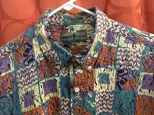 L Vintage 1980s GLASNOST RUSSIAN MADE LINEN COTTON Robert Stock CRUISEWEAR SHIRT - Picture 1 of 8