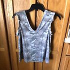 Chaser Vintage Jersey Double V Ruffle Muscle Tank Top Camo Gray Women’s Small
