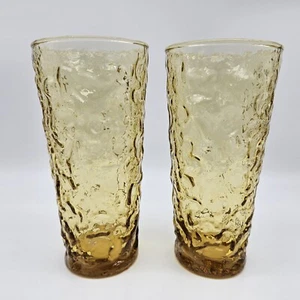 Vintage Pair of Anchor Hocking Tall Glasses Honey Gold Lido Milano 14 oz. - Picture 1 of 5