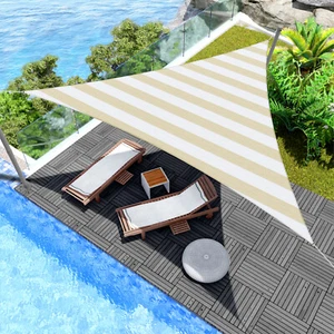 2-28ft Shade Sail Equal Triangle Pool Patio Sun Canopy Awning Cover Beigesrtipe - Picture 1 of 10