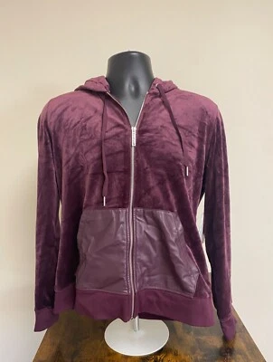 Calvin Klein Womens Port Stained Velour Hoodie With Faux Leather Pocket Sz L NWD - Image 1 of 4