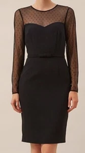 HOBBS FOYLE BLACK SPOTTED SHEER LACE MESH PENCIL BODYCON MIDI DRESS 12 BNWT £149 - Picture 1 of 6