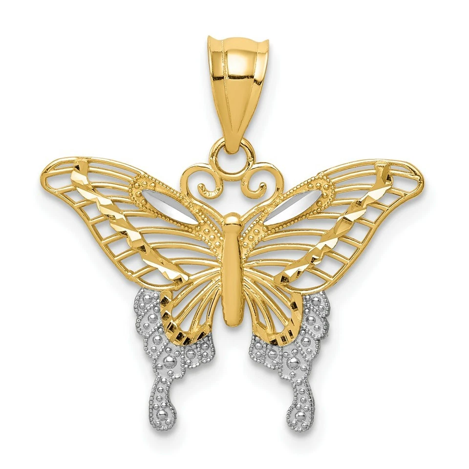 Colgante Mariposa Oro Amarillo 14K y Rodio Corte Brillante K4841 Foto 1 de 4