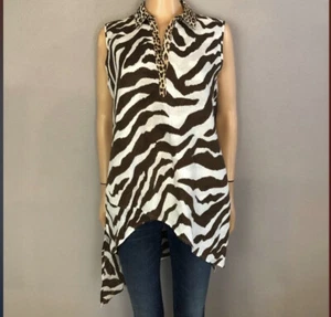 Chico’s Womens No Iron Tunic Zebra Print Sleeveless Linen Casual Sz 1P - Picture 1 of 8