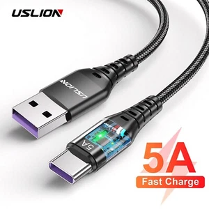 USLION 5a USB C Braided Charging Cable High Speed Data Wire Heavy Duty 1M 2M 3M - Picture 1 of 11