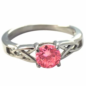 Celtic October Birthstone Ring Pink Cubic Zirconia Stainless Steel Band Sz 5-11 - Picture 1 of 5