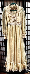 Vintage Damen Gunne Sax Jessica 1970er Spitzenkleid Größe 5/6 Vintage Elfenbein Prärie - Bild 1 von 5