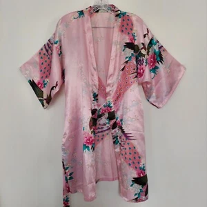 Accappatoio rosa raso pavone donna M/L kimono accappatoio abito da notte - Foto 1 di 6