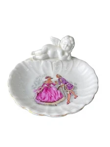 La Parisienne Porcelain Courting Couple small dish soap dish or jewelry dish - Picture 1 of 6