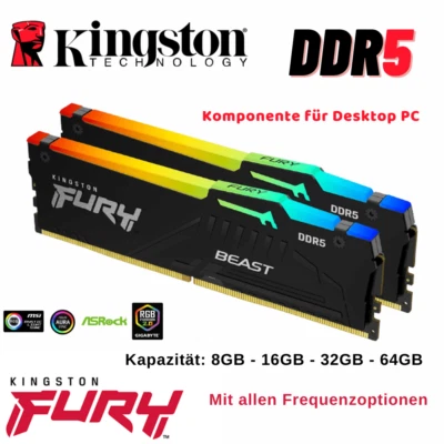 Arbeitsspeicher DDR5 Ram Kingston FURY Beast RGB 16GB 32GB 64GB Gaming Desktop  - Bild 1 von 4