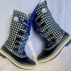 Sorel Tivoli Snow Boots Women’s Tall Checkered Black Shearling Waterproof Size 6 - Picture 1 of 16