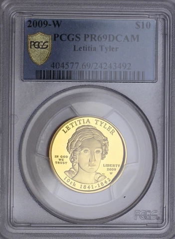 2009-W $10 Letitia Tyler First Spouse .9999 Fine Gold Coin PCGS PR69DCAM Cover