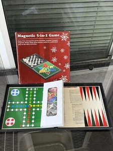 Vintage 5-In-1 Magnetic Game Checkers Chess Backgammon Parcheesi Compact Size - Picture 1 of 5