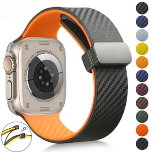 Carbon Fiber Band Strap Magnetic iWatch 38-49mm Silicone Bracelet - Picture 1 of 24