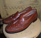 Bass Brown Woven Leather Tassel Loafers Mens 12 M Hand Sewn Casual Shoes