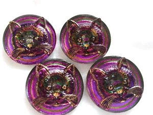 CZECH GLASS BUTTONS (4 PCS) COLLECTABLE CAT 1" (27mm) VITRAIL MED C 045 - Picture 1 of 2