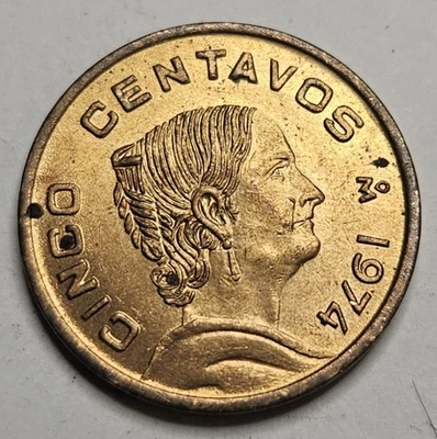 Mexico Cinco 5 Five Centavos - 1974 - Brass Coin - KM# 427 - Mexican - Image 1 of 2