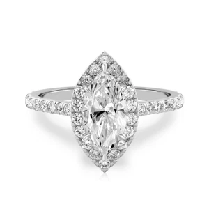 18k White Gold Ring Diamond Lab Grown Marquise 1.6 Carat IGI Certified Size 7 8 - Picture 1 of 10