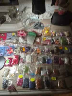 RIESEN-BASTEL SET-PERLEN-ARMBAND-KETTEN-OHRRINGE - Bild 1 von 3