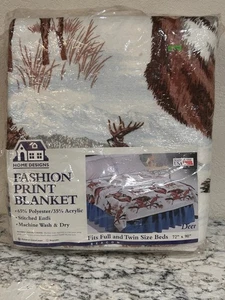 Vintage Home Designs Fashion Print Buck Deer Outdoor Forest Full Twin Blanket - Picture 1 of 8