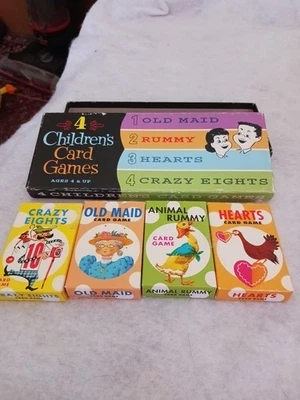 THINK FUN 4 CHILDREN'S CARD GAMES IN BOX - OLD MAID/RUMMY/HEARTS/CRAZY EIGHTS - Image 1 of 4