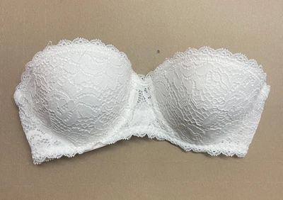 Sujetador acolchado Xhilaration con aros para mujer 32C blanco sin tirantes encaje frontal como se muestra Foto 1 de 4